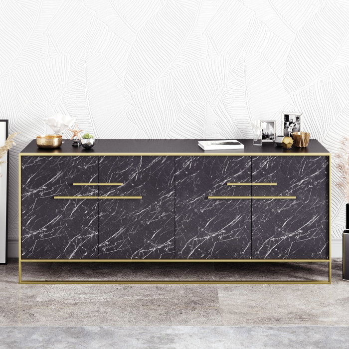 Hanah Home Consola Polka - Black con patrón de mármol y detalles dorados